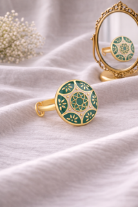 Premium Gold Plated Green Enamel <b>Adjustable</b> <b>Ring</b> for Women Floral Round Party Wear & Wedding Jewelry Gift - Product Image 4