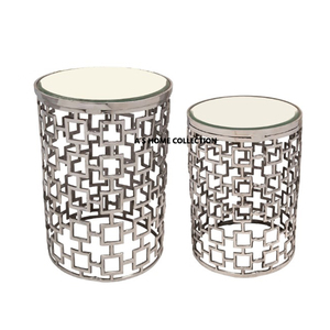 Table d'appoint et de bout de canapé de luxe en aluminium doré, forme ronde, texture gaufrée - Product Image 3