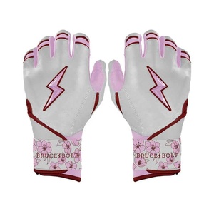 Guantes de Bateo Bruce Bolt Rosa y Blanco con Diseño de Rayo y Puño Floral para Entrenamiento, Guantes de Béisbol Unisex para Adultos a Bajo Precio - Product Image 1