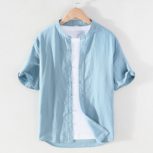 Mandarin <b>Collar</b> Cotton Casual <b>Men</b> <b>Shirt</b> Short Sleeve Button Down Regular Fit <b>Shirts</b> Clothes <b>Shirts</b> <b>Men</b> - Product Image 5
