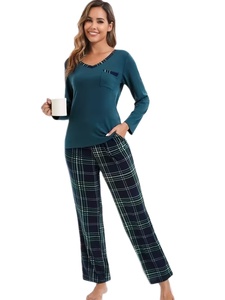 Women's Long-Sleeve V-Neck Animal Print Pajama Set Soft 100% Cotton Breathable Luxury Spring Pajamas Drawstring Closure 2-Piece - Product Image 4