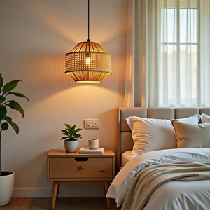 Lampe suspendue en rotin de style ethnique, abat-jour en osier naturel, éclairage en bambou unique fait à la main pour la maison et le jardin - Product Image 2