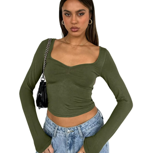 Camisetas de Manga Larga con Cuello Cuadrado y Logotipo Personalizado para Mujer, Top Corto Moderno de Alta Calidad para Damas - Product Image 2