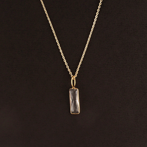 Chunky gemstone <b>necklace</b> rectangle cut clear quartz charm pendant <b>necklace</b> 18k gold plated bezel set minimalist jewelry <b>necklace</b> - Product Image 3