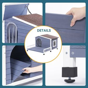 Grande Maison pour Chien en Bois Toit Asphalte Imperméable Ouvert Intérieur Extérieur Terrasse Plancher Surélevé Fenêtres Rideaux de Porte pour Petit Moyen - Product Image 5