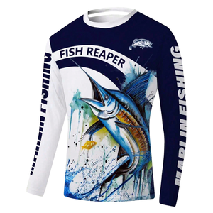 Chemise de pêche en polyester et élasthanne 170 GSM, extensible dans les 4 sens, avec motif marin sublimé, col rond, vêtements de pêche performants - Product Image 1