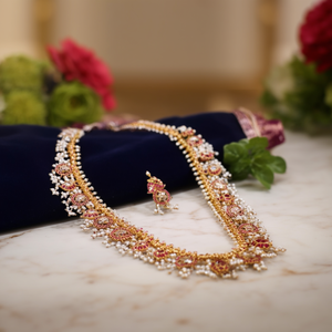 Fine American Diamond Bridal <b>Necklace</b> Set with <b>Ruby</b> and Rhodium Plating - Product Image 3