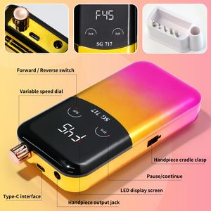 Kit de perceuse à ongles électrique sans fil portable professionnelle, 6 embouts, 45000 tr/min, perceuse à ongles rechargeable, 45000 tr/min - Product Image 5