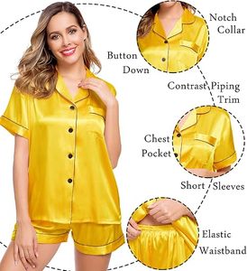 Ensemble de pyjama en satin de soie de luxe pour femmes RTS, taille élastique, manches courtes, uni, pour l'automne/l'hiver/l'été - Product Image 5
