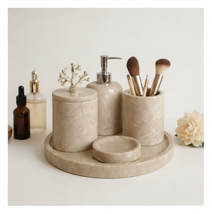 Luxury Natural <b>Marble</b> Bathroom Accessory Set 5-Piece Handcrafted Polished Stone <b>Soap</b> <b>Dispenser</b> Toothbrush Holder for Home - Product Image 4