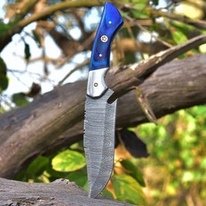 Couteau de chasse/camping artisanal en acier Damas, lame fixe personnalisable OEM pour l'extérieur, manche en bois, garantie 3 ans, acier - Product Image 2