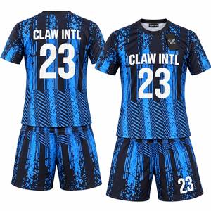 Kit de maillot de football en gros bleu noir uni sublimé 100% polyester anti-humidité respirant séchage rapide protection UV - Product Image 6