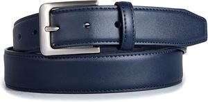 Cinturón Formal de Cuero Genuino Azul Marino, Hebilla Rectangular Plateada, Color Sólido, Duradero, 3.5 cm de Ancho - Product Image 4