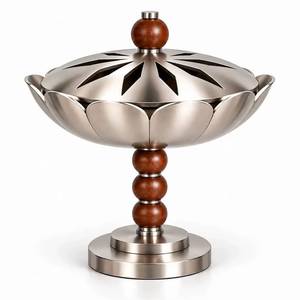 Brûleur d'encens cylindrique en métal avec motif estampé saoudien et plateau supérieur en acier inoxydable, diffuseur d'arômes de table - Product Image 2
