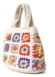 Sac fourre-tout en crochet fait main pour femme, motif carré Granny, style bohème, en coton, pour usage quotidien, en vente - Product Image 2