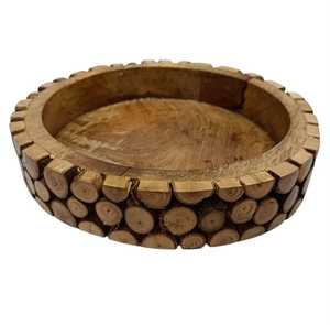 Bol en bois rustique fabriqué à partir de bûches de bois naturel, plat de service réutilisable pour la table - Product Image 1