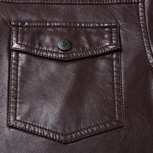 Nouvelle veste en cuir PU marron foncé pour homme, coupe ajustée décontractée, col rabattu, fermeture boutonnée, pour l'automne - Product Image 5