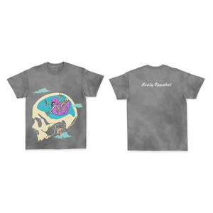 เสื้อยืดคอกลมแขนสั้นสีเทาสำหรับผู้ชายพิมพ์ลายกะโหลกสไตล์ลำลอง - Product Image 1