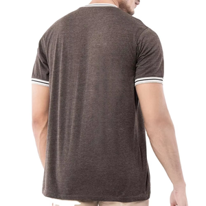 Men Dark Brown Contrast Rib <b>Collar</b> <b>T</b> <b>Shirt</b> Stylish Solid Crew Neck Short Sleeve Casual Summer Wear Comfortable Regular Fit Tee - Product Image 5