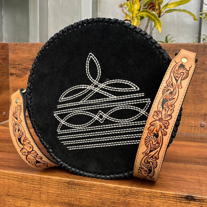 Nuevo bolso cruzado redondo de cuero de ante con herramientas manuales personalizado para mujer, bolsos de hombro de cuero genuino con puntada para botas de alta calidad - Product Image 3