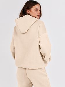 Conjunto de 2 Piezas para Mujer, Sudadera con Capucha y Pantalones Cortos de Algodón, Corte Holgado, Informal, Primavera Verano, Color Sólido, Tejido de Punto - Product Image 5
