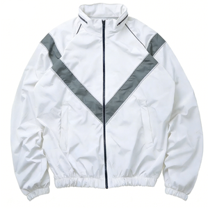 <b>Men's</b> <b>Black</b> Windproof Racer <b>Jacket</b> With Gray V-Stripe Zipper Front Sporty Style Autumn Wear - Product Image 2