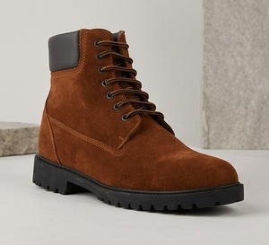 Bottes montantes en daim pour homme avec talon dissimulé, à lacets, chaussures de travail à bout rond, pour l'extérieur et décontractées - Product Image 1