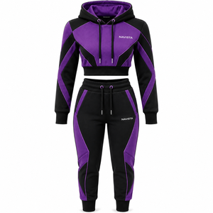 Women's Winter Two Piece Streetwear Solid Tracksuit Set Long Sleeve Zip Front Crop <b>Top</b> High Waist Jogger Pants Activewear 100% - Product Image 5