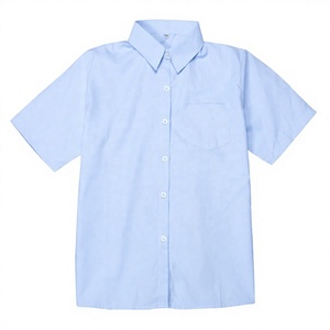 Camisa de uniforme escolar de manga corta de algodón Oxford azul claro para niños, pantalones cortos a cuadros, uniforme escolar para niños de primaria - Product Image 1