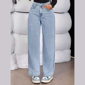 Jean en denim délavé taille haute pour femme, coupe droite décontractée, respirant, tendance, fabriqué en usine au Bangladesh – Collection 2026 à succès - Product Image 4