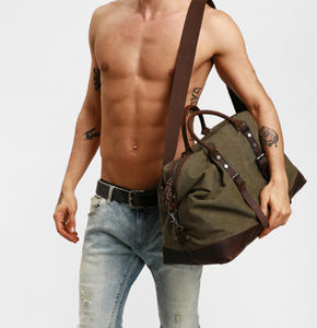 กระเป๋าเดินทางแบบถือสะพาย วัสดุหนังและผ้าใบ สไตล์วินเทจ กันน้ำ มีซิป เหมาะสำหรับออกกำลังกาย ท่องเที่ยว หรือใช้ในช่วงสุดสัปดาห์ รุ่น LCTB-0022 - Product Image 3