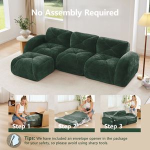 Divano a L in Velluto Morbido con Design Trapuntato, Spugna ad Alta Densità 32D, Base Ergonomica, Nessun Montaggio Richiesto per Soggiorno - Product Image 4