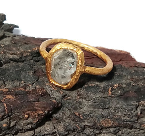 Anillo de Larimar Natural en Bruto, Plata de Ley 925 Sólida, Chapado en Oro, Hecho a Mano, Estilo Bohemio Azul, con Engaste de Bisel - Product Image 6