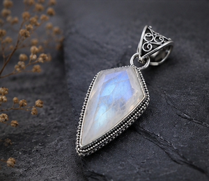 Natural Rainbow <b>Moonstone</b> Silver <b>Pendant</b>, 925 Sterling Silver <b>Moonstone</b> Necklace, Handmade Boho Gemstone Jewelry Vintage <b>Pendant</b> - Product Image 2