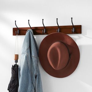 Entryway Metal <b>Hooks</b> with Wooden Base Rectangular Wall-Mounted Farmhouse <b>Coat</b> <b>Rack</b> Stand Art Deco Design for Cloth Hanging - Product Image 1