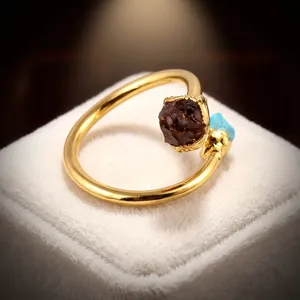Natural Rough Dark Citrine & <b>Turquoise</b> Gemstone Fancy <b>Ring</b> Brass 18k <b>Gold</b> Plated Wholesale Handmade Unisex Trendy High Jewelry - Product Image 2