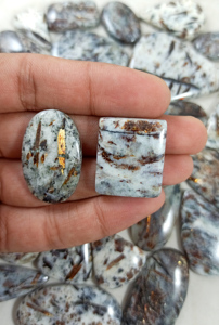 Lot de pierres précieuses naturelles en astrophyllite cabochon, dos plat, lisses, semi-précieuses, faites à la main, vente en gros, blanc doré, haute qualité - Product Image 4