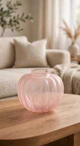 Green Art Deco Transparent Ribbed Round Borosilicate Glass Tabletop Vase for Living <b>Room</b> Dining Table Home <b>Decor</b> Diwali - Product Image 3