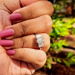 Three Stone Moissanite <b>Emerald</b> Cut Diamond <b>Ring</b> For Women's Original 925 <b>Silver</b> Fine for Anniversary Birthdays Gift For Partner - Product Image 3