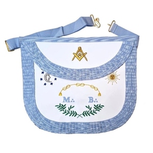 Tablier de Maître Maçon à Bord Rond, Badge Rite Français, Broderie à la Main Professionnelle, Dentelle, Épingle de Sûreté, Régalia Maçonnique Cérémoniel de Qualité Supérieure - Product Image 2