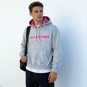 Sudadera Casual de Invierno para Hombre, Ecológica, Vintage, 100% Algodón, Gris, Tejido Suave, Doble Capa, Forro Rosa, con Bolsillo y Estampado de Letras Personalizado - Product Image 4