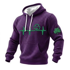 เสื้อฮู้ดดี้วาฟเฟิลสีดำสำหรับผู้ชาย ปักลายโคลเวอร์ ECG ด้านหน้าและแขนเสื้อ สวมใส่สบายๆ ในฤดูใบไม้ผลิ - Product Image 6