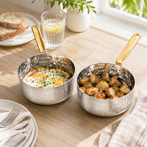 Stainless Steel Sauce <b>Pan</b> Round Hammered Cookware Polished Finish <b>Induction</b> Compatible Easy Clean Kitchen <b>pan</b> - Product Image 4