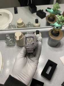 Montre mécanique rectangulaire unisexe de luxe en acier inoxydable avec cadran en cristal saphir et accents de diamants, tourbillon 41 mm - Product Image 3