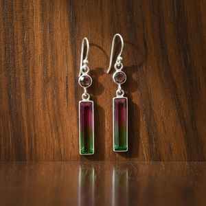 Pendientes de turmalina sandía hechos a mano, plata de ley 925, joyería con piedras preciosas colgantes para mujer, regalo. - Product Image 1