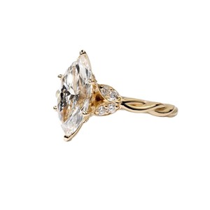 Superbe Bague de Mariage en Or Massif 10K 14K 18K, Motif Corde Torsadée, Diamant de Laboratoire Taille Marquise et Ronde, Style Minimaliste - Product Image 5