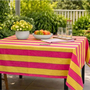 Striped Pink Yellow Rectangular <b>Tablecloth</b> <b>Linen</b> Cotton Washable Simple Style Home Dining Cover - Product Image 2