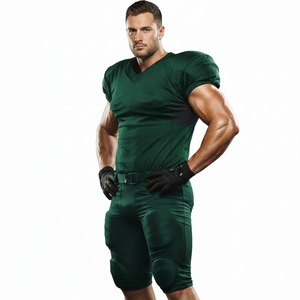 Tenue de football respirante de couleur vert foncé, ensemble d'uniformes de football américain avec protections sur les épaules et les cuisses, personnalisable - Product Image 1