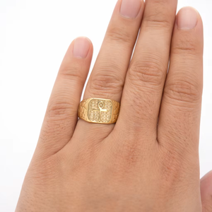 Anillo de Sello para Hombre de Oro de 18K con Símbolo Ankh y Lateral Texturizado, Símbolo Religioso del Antiguo Egipto, Anillo de Dedo con Cruz Ankh - Product Image 1