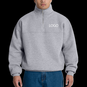 Sudadera con cremallera de un cuarto para hombre con logo personalizado, de forro polar gris, 100% algodón, con hombros caídos y corte corto, al por mayor - Product Image 5